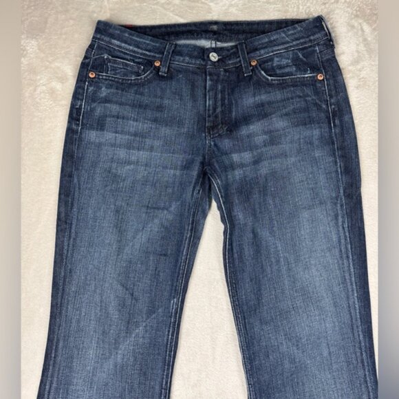 7 for All Mankind Flynt Dojo Style Gold Embroidered Pockets Bootcut Jeans 28 - Picture 5 of 16